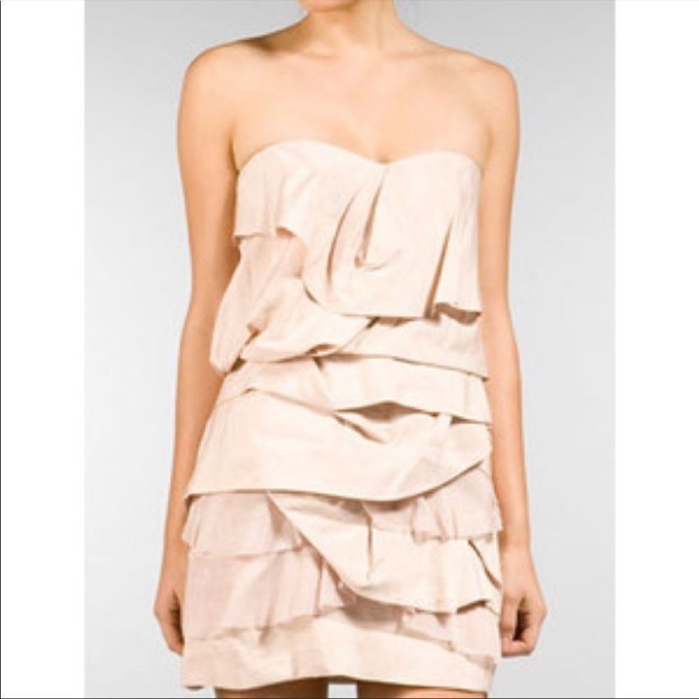 Camilla & Marc Elodie Frock Asymmetrical Layered Rose Strapless Mini Dre…